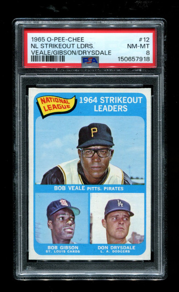 1965 N.L. Strikeout Leaders O-Pee-Chee #12 Gibson Veale Drysdale PSA 8