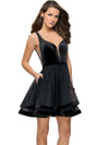 Plunging Neckline La Femme Tiered Short Dress 26701