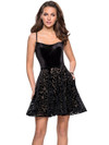 Velvet Spaghetti Straps La Femme Homecoming Dress With Pockets 26785
