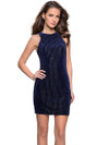 Velvet Cut Out Back La Femme Short Dress With Rhinestones 26789