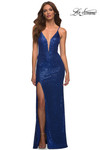 royal blue sequin plunging V-neck prom dress la femme 30388