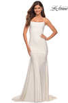 white scooped neckline jersey prom dress la femme 30458
