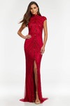 Ashley Lauren 1624 in Red with intricate full beading and a fitted silhouette.