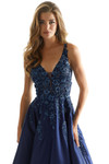 Navy 3D Floral Morilee 49044 Prom Dress