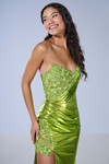 Acid green dress with slit and lace Tiffany 1615