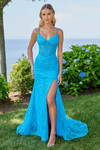 Turquoise Morilee 49158 dress with a structured corset