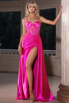 Hot pink dress  PS25179 with beadwork bodice