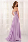 Colette CL6115 back angle in Lilac showing lace-up corset and flowing chiffon skirt