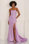 Colette CL6117 fit-and-flare gown in Orchid, front view with sleek silhouette and side slit