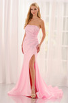 Colette CL6117 fit-and-flare gown in Pink, front view with strapless bodice and thigh-high slit
