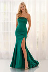 Emerald CL6191 front view showcasing jeweled straight neckline and sweeping flare.