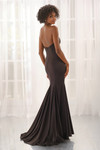Back view of black CL6221 showing low back and flared mikado skirt.
