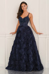 Navy CL6223 front view highlighting dimensional floral skirt and sparkling accents.