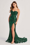 Spruce CL8440 front view emphasizing sleek fit, slit, and allover embroidered sparkle.
