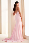 Back view of EW37106 Light Pink showing lace-up corset and sleek sweep train.
