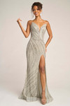 Portia and Scarlett PS26417C silver crystal embellished gown with slit