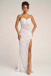 Portia and Scarlett PS26432C white strapless gown with thigh-high slit