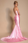 Back view of Portia & Scarlett XO042 in pink, showcasing the open lace-up back and soft flared train detail.
