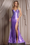 Portia and Scarlett XO076 lilac fitted beaded satin jersey gown with sweetheart neckline and train
