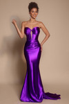 Front view of XO080 orchid satin fit-and-flare gown