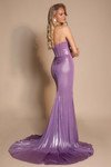 Back view of Portia & Scarlett XO097 in lilac showing the smooth fitted silhouette and flowing train.