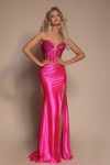 Portia and Scarlett XO098 pink strapless satin gown with crystal embellished corset bodice and slit