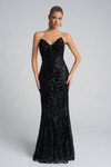 Portia and Scarlett XO134 black strapless sequin embroidery gown with fitted mermaid silhouette and flare hem