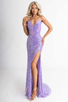 Rachel Allan 70948 Lilac — studio full-length front featuring soft iridescent beading.