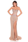 Amarra 88917 nude and silver beaded strapless prom dress with sunburst beading pattern and fitted silhouette.