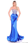 Amarra 89070 royal blue fit-and-flare prom dress featuring hot-stone embellished corset bodice front view