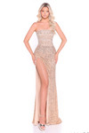 Amarra 89073 gold silver sheath prom dress featuring mosaic beaded bodice and contrasting sequin skirt, front view