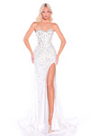 Amarra 89078 ivory beaded jersey fitted gown with sweetheart neckline and gradient silver beading, front view