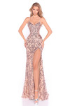 Sequin lace fitted prom dress with sweetheart neckline and dramatic thigh-high slit.