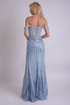 Back view of light blue Jasz Couture 7921 showing lace-up back and beaded sheath silhouette.