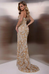 Jasz Couture 7922 in Gold back view displaying intricate swirl beaded design