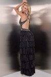 Jasz Couture 7933 in Black back view displaying crisscross open back and tiered skirt