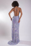 Jasz Couture 7951 in Periwinkle back view with open low-back design and crisscross straps