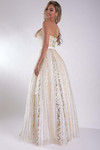 Jasz Couture 7952 in White/Gold back view showcasing zipper closure and flowing A-line silhouette