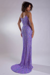 Back view of the lilac beaded gown showing the fitted silhouette and zipper closure.