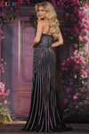 Colors Dress 3763 in Black with a fitted silhouette, linear beaded mesh, mid-open back, and sleek halter neckline