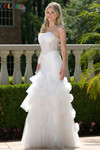 Colors Dress 3800 in Off-White with a strapless neckline and thigh-high slit mermaid silhouette.