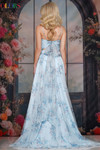 Colors Dress 3813 in Blue/Multi with spaghetti straps and a bow tie back.