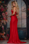 Colors Dress 3837 in Red back view showing lace-up back and sleek fitted silhouette.