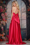 Colors Dress 3851 in Lipstick back view showing dramatic oversized bow and crisscross straps.