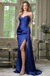 Colors Dress 3854 in Blueberry with a strapless scalloped neckline, structured bodice, and sleek satin skirt.