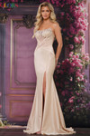 Colors Dress 3867 in Champagne with strapless scoop neckline and sculpted waist detail.