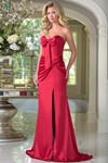 Colors Dress 3890 in Red with a strapless sweetheart neckline, bold satin bow, and sleek fitted skirt.