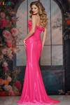 Colors Dress 3895 in Hot Pink back view showing straight across back and fitted silhouette.