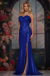 Colors Dress 3895 in Royal Blue with sweetheart neckline, corset bodice, and ruched detailing.