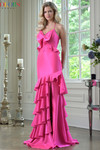 Colors Dress 3899 in Hot Pink with sweetheart neckline, halter straps, and dramatic ruffled skirt.